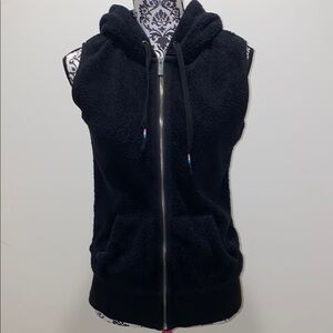 Roxy Black Sleeveless Plush Zip-Up Vest Hoodie Size Small